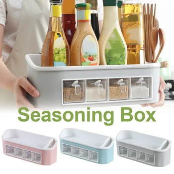 

Kitchen Organizer Seasoning Holder 4-Piece Spice Container(w/Spoons) with Utensils Holder Jars Storage Box