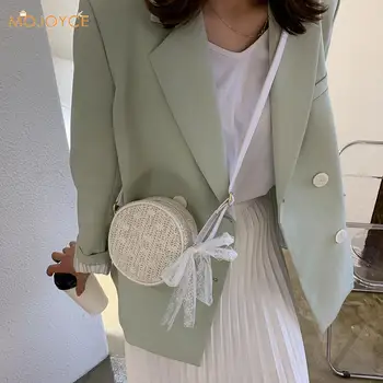 

Casual Women Vintage Crossbody Messenger Bags for Fahion Summer Beach Vacation Elegant Straw Lace Round Shoulder Bags