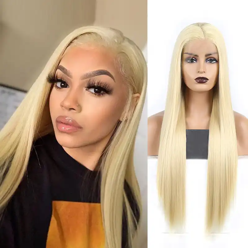 straight hair high temperature synthetic lace front wig blonde