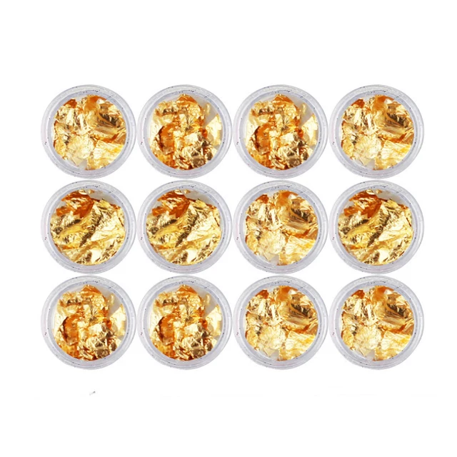 12 PCS Gold Silver Bronze Nail Art Foil Irregular Aluminum Nail Sticker For Nails Manicure 3D Glitter Gel Polish Nail Decor gold
