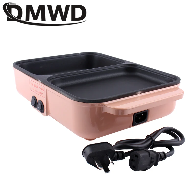 110V/220V Electric Hot Pot Cooker 2 IN 1 BBQ Grill Multifunctional Electric BBQ Grill Non Stick Plate Barbecue Pan Hot Pot 1200W 6