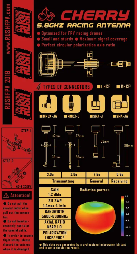 Пик вишня FPV 5,8G антенна RHCP SMA MMCX-J MMCX-JW гоночный антенна 3 разъем адаптера для FPV Квадрокоптер Дрон для гонок