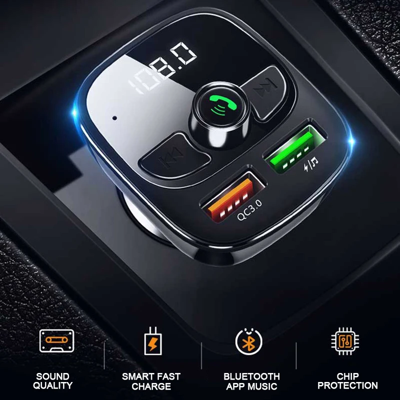 Многофункциональное автомобильное зарядное устройство с двумя USB, умный mp3-плеер, Автомобильный MP3-плеер, Bluetooth, fm-передатчик, комплект для телефона, зарядное устройство, аксессуары