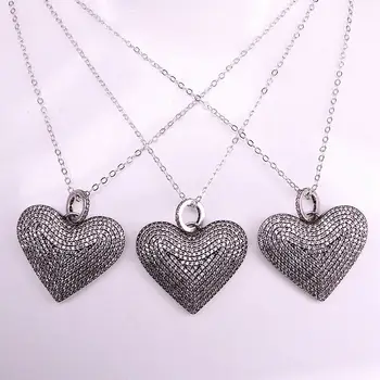 

4PCS, 31*26mm, Clear cubic zirconia pave heart charm pendant necklace, cz micro pave heart jewelry
