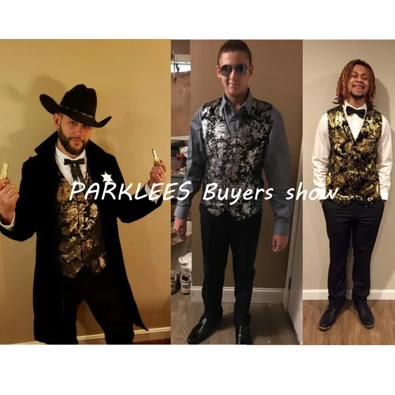 Роскошный мужской жилет с золотым принтом в стиле стимпанк Новинка 2017 брендовый