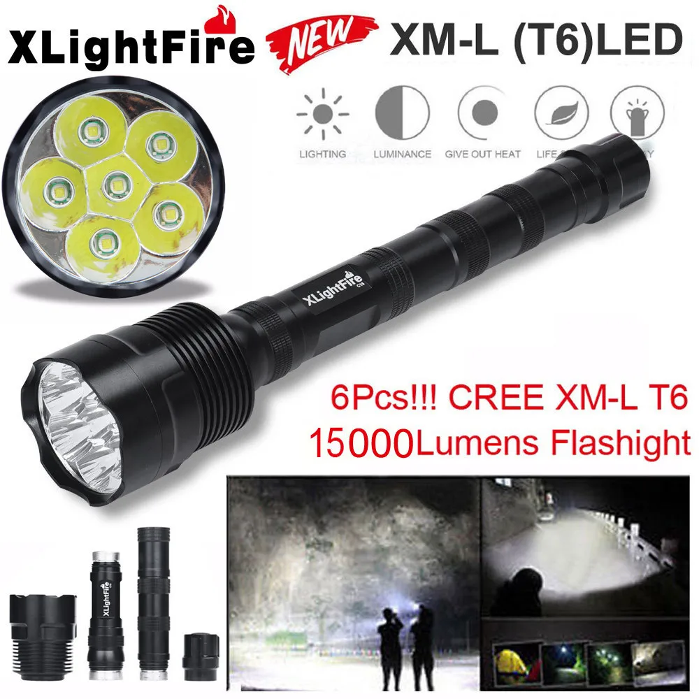 Purchase Offer of  Tactical 15000 Lumen 6 x XML T6 LED Flashlight Torch Light 5 Modes 18650 Hunting