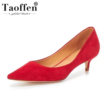 

Taoffen Real Leather Women Pumps Pointed Toe Thin Heels Party Pumps Shallow Simple Wedding Shoes Women Footwear Size 34-39