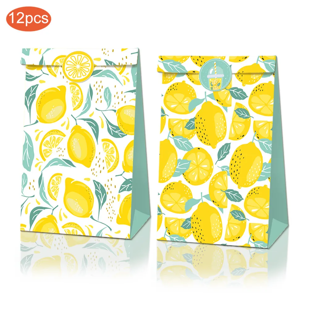 Бумажные пакетики для сладостей детского праздника Подарочные с рисунком лимона