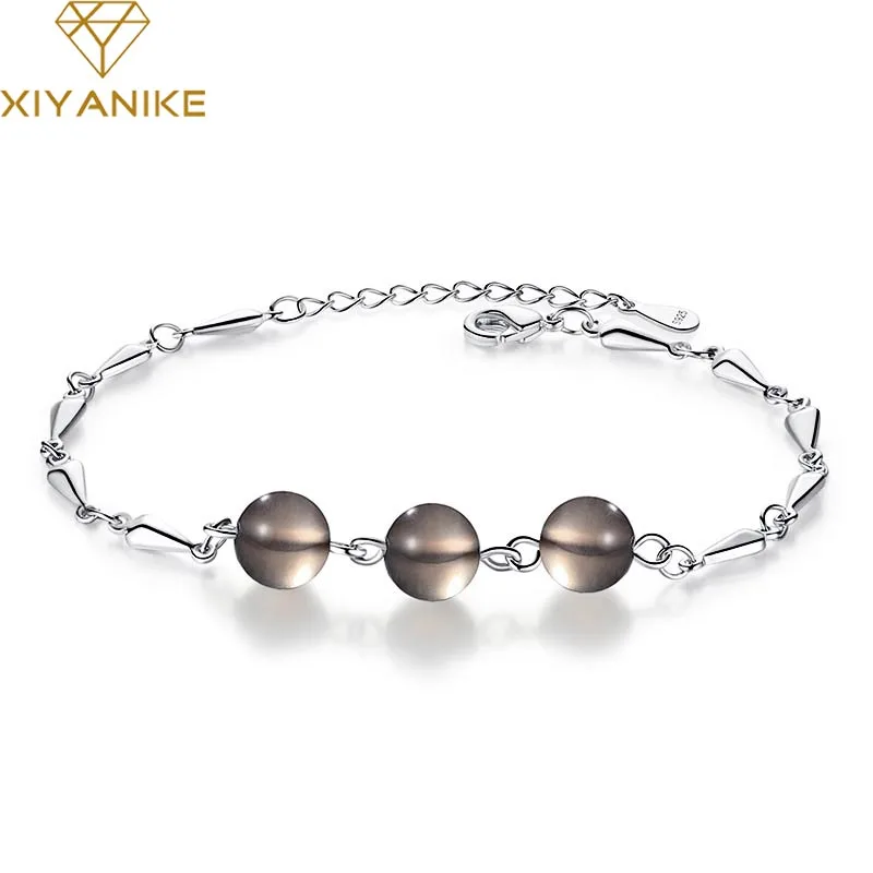 XIYANIKE 925 новые модные серые браслеты со стразами и браслет для женщин Элегантные Простые Свадебные ювелирные изделия для вечеринки регулируемые