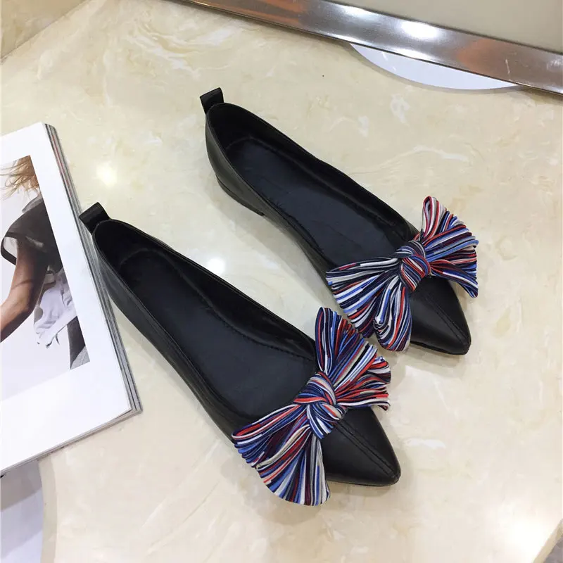 Женская обувь; zapatos De Mujer; женские туфли с острым носком и узлом-бабочкой; sapato feminino; тонкие туфли на плоской подошве; светильник - Цвет: as pic