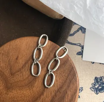 

S925 Sterling Silver Chain Ear Stud Non-Mainstream Designer Paragraph Red Normcore Style Geometric Earring Earring Ear Pendant