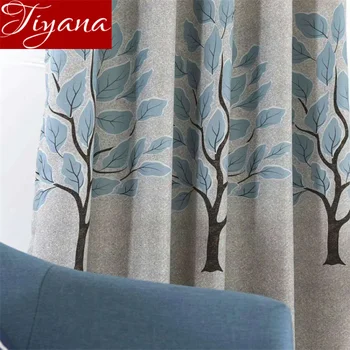 

Nordic Style Curtain Fabric for Living Room Pastoral Tree Pattern Grey Curtain Drape Sheer Kitchen Cafe Custom Blinds X064#40