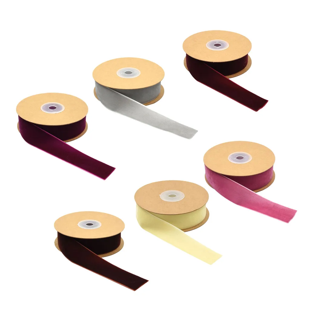 12 Colors 25mm/1'' 5 Yards Velvet Ribbon Roll for Crafts Headband Clips Hair Bow Wedding Decoration Christmas Ribbon