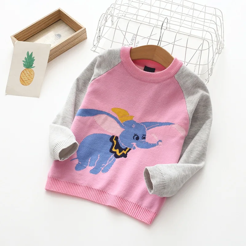 80102 Детский свитер с рисунком Dumbo; сезон осень; свитер-реглан для девочек; детская одежда; 19