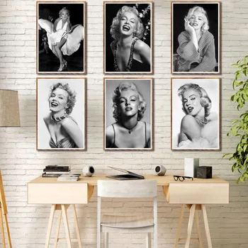 

Marilyn Monroe Vintage Black And White Famous Star Movie Sexy Art Painting Silk Canvas Poster Wall Home Decor картины на стену