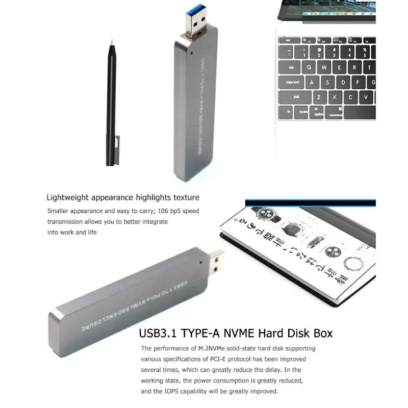 M.2 SSD чехол USB 3,1 type-A к M.2 NVME PCI-e SSD корпус M.2 M-Key твердотельный накопитель адаптер мобильный чехол для 2242/2260/2280