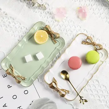 

Bowknot Resin Rectangle Plates Decoration Crafts Snack Candy Cake Storage Tray Rings Jewelry Dish Snack Dish For Wedding Gifts