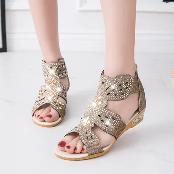 

Summer Women Shoes Wedge Sandals Open Toe Gladiator Sandals Style Rhinestone Women Bohemia Beach Roma Style Shoes