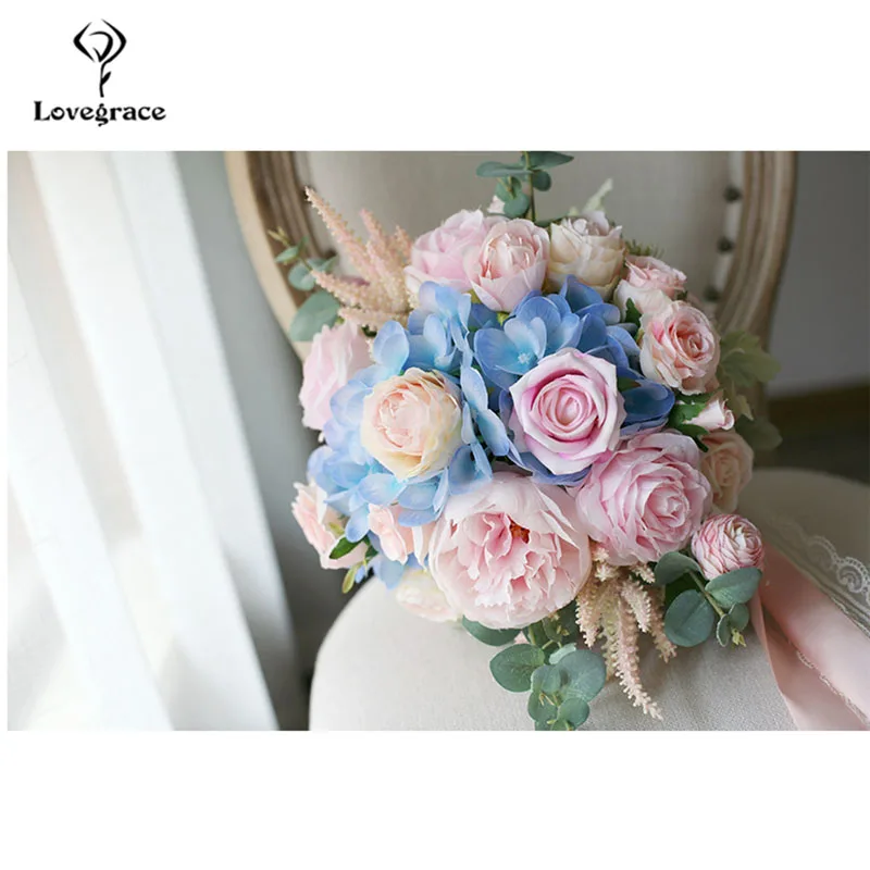 Lovegrace Свадебный букет невесты искусственная Шелковая Роза цветок подружки невесты для держания букетов розовый синий свадебные украшения стола