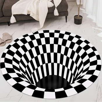 

Round 3D Printed Vortex Illusion Carpet Tie Crystal Flannel Surface Carpets For Living Room Bedroom Anti-slip Floor Mats Bedroom