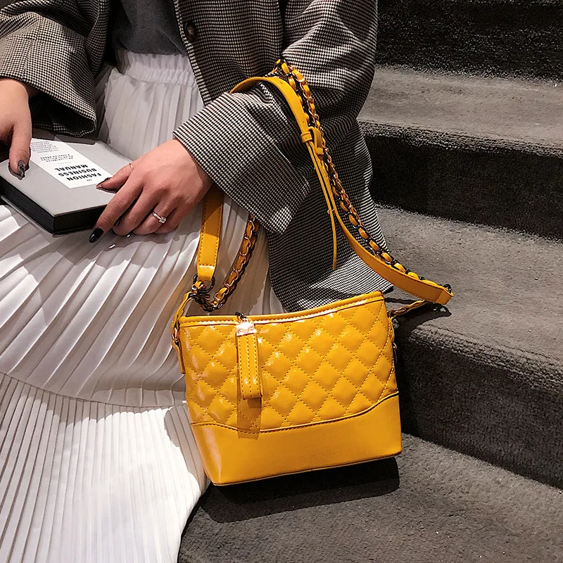 

2019 Spring New Style Hobo Bag Shoulder Pu Rhombus Chain Bag Versitile Fashion Women's Bucket Bag