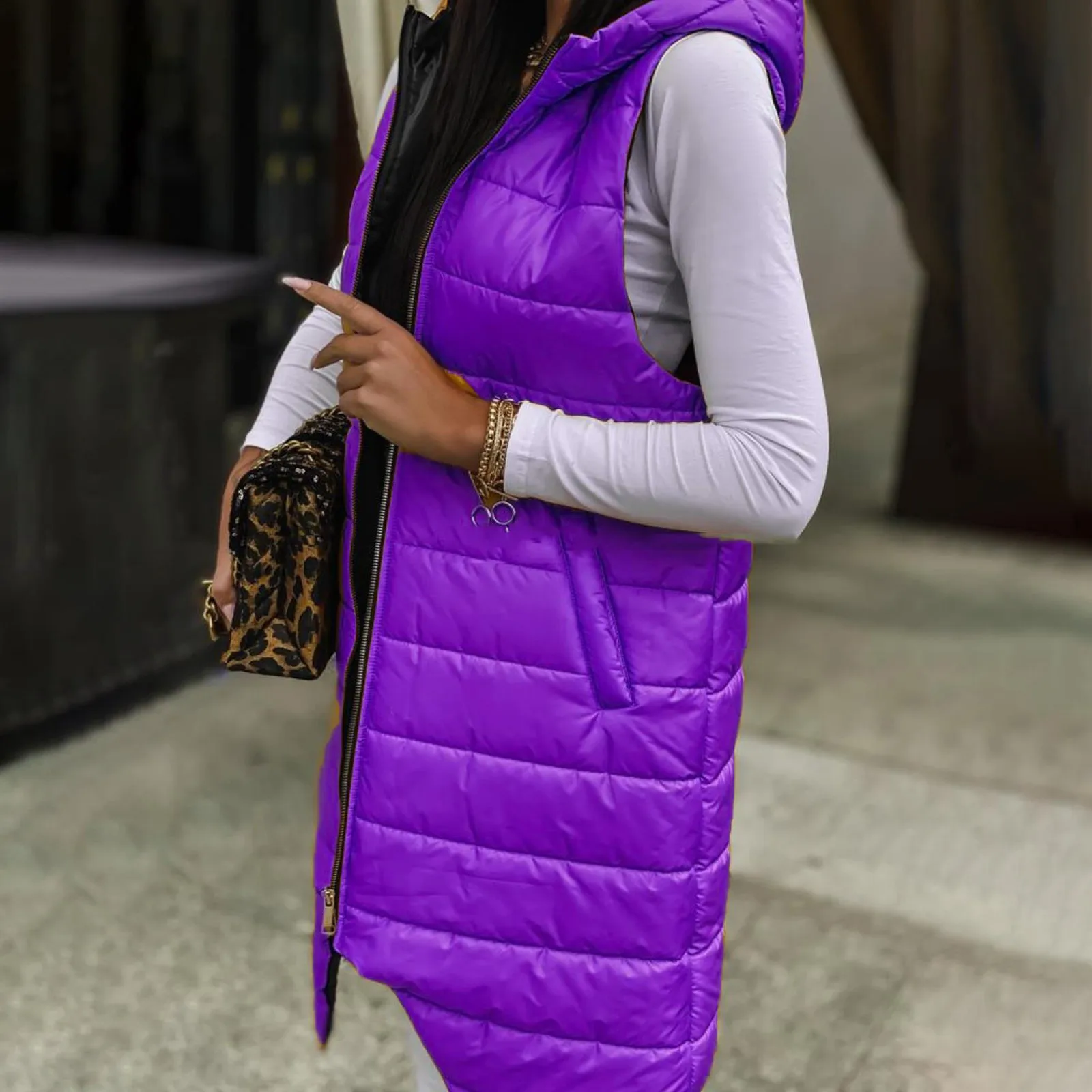 Plus Size Solid Color Women Hooded Vests Single Breasted Medium Length Cotton Waistcoat Ladies Warm Slim Cardigan Coat Females 1