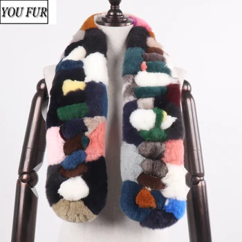 

Women Natural Real Fur Scarves Wraps Winter Handmade Knitted Real Rex Rabbit Fur Scarf For Lady Warm Genuine Fur Neckerchief