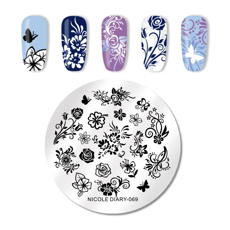 NICOLE дневник из нержавеющей стали для штамповки ногтей пластины цветы для дизайна ногтей DIY наклейки для ногтей Аксессуары для трафаретов инструмент - Цвет: ND-69