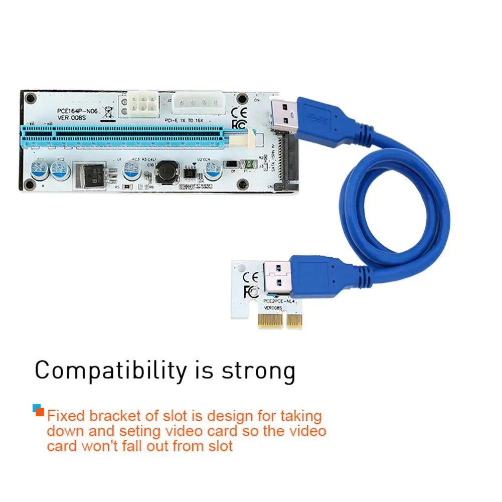 New White PCI-E Riser 008 Express 1X 4x 8x 16x Extender PCI E USB Riser 008S Adapter Card SATA 15pin For BTC Mining Miner