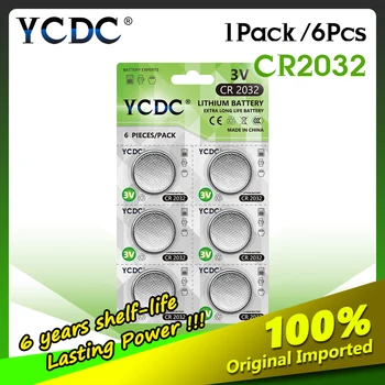 

YCDC CR 2032 Button Battery 3V DL2032 ECR2032 BR2032 Lithium CR2032 Coin Cell Batteries for Watch Calculator toys 6pcs/1pack