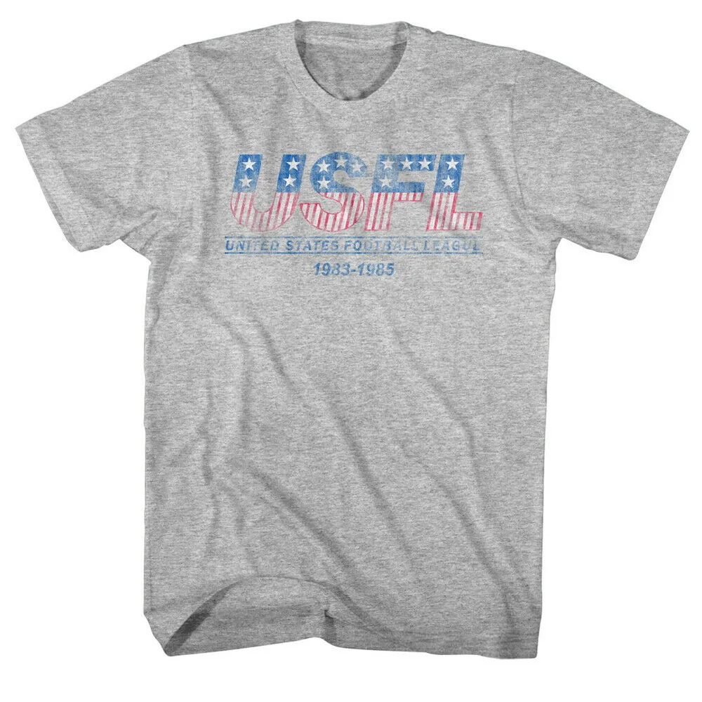USFL Tall T-Shirt Vintage Logo Grey Heather Tee Cotton Short-sleeved Shirt |