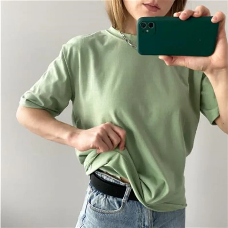 95% Cotton Candy Colors T Shirt Summer Women Loose Solid Tee Shirt Female Short Sleeve Tops Tees Causal O-Neck Basic T-shirt