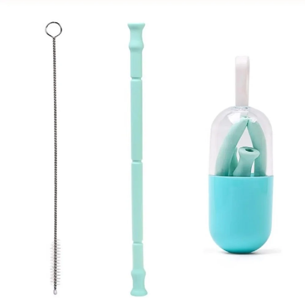 

Collapsible Silicone Straw Folding Reusable Drinking Straw with Carrying Case and Cleaning Brush for Travel Home Office Drinks