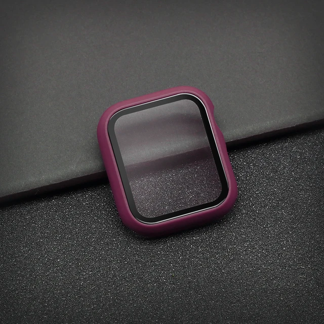 Glass+Case Full Cover For Apple Watch Case Series 7 6 SE 5 4 321 iWatch Case Accessor 45/41/44/40/42/38mm Protector Apple Watch Wine Red