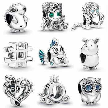 

Sparkling Monkey Owl Mermaid Flounder Tree Monster Carriage Beads 925 Sterling Silver Charm Fit Bracelet Diy Jewelry