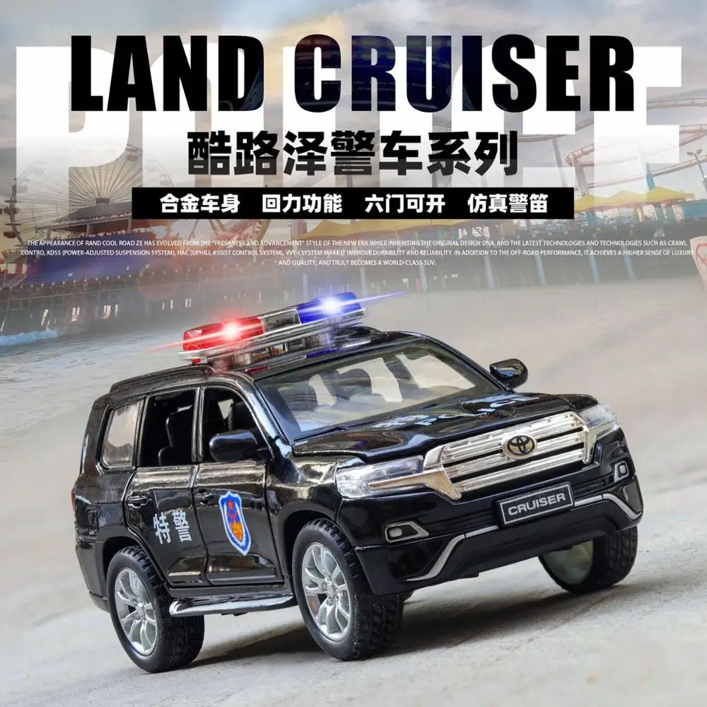 

LED Light & Sound 1:32 TOYOTA LAND CRUISER PRADO fire police Alloy Metal Car Model Toys With Pull Back For Kids Birthday Gifts