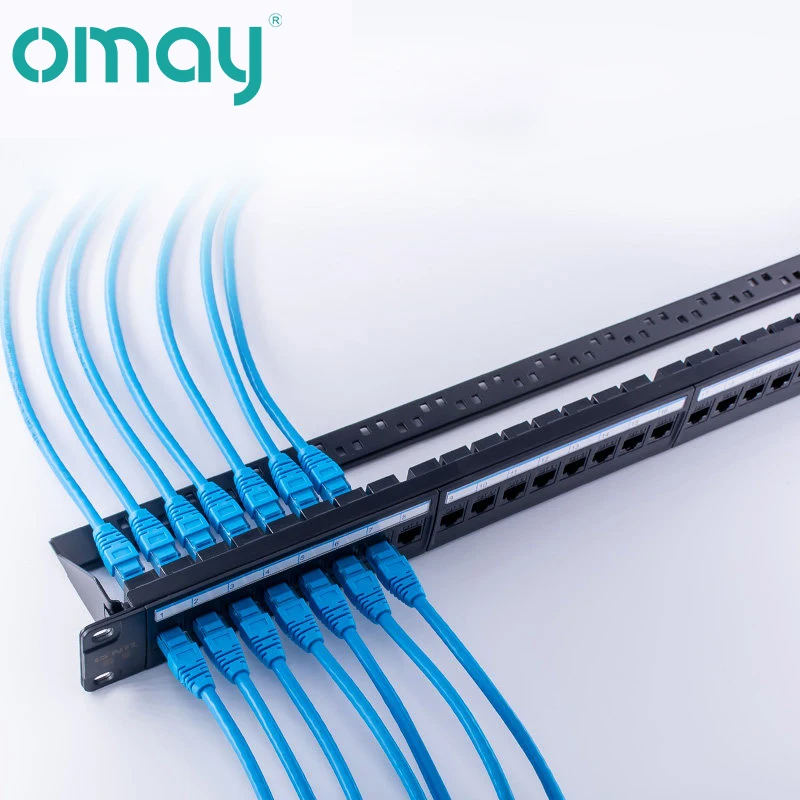 24 Port CAT6 Through Coupler Patch Panel RJ45 Network Cable 19in 1U with Back Bar Rackmount CAT6A UTP Keystone Jack rj45 patch panel