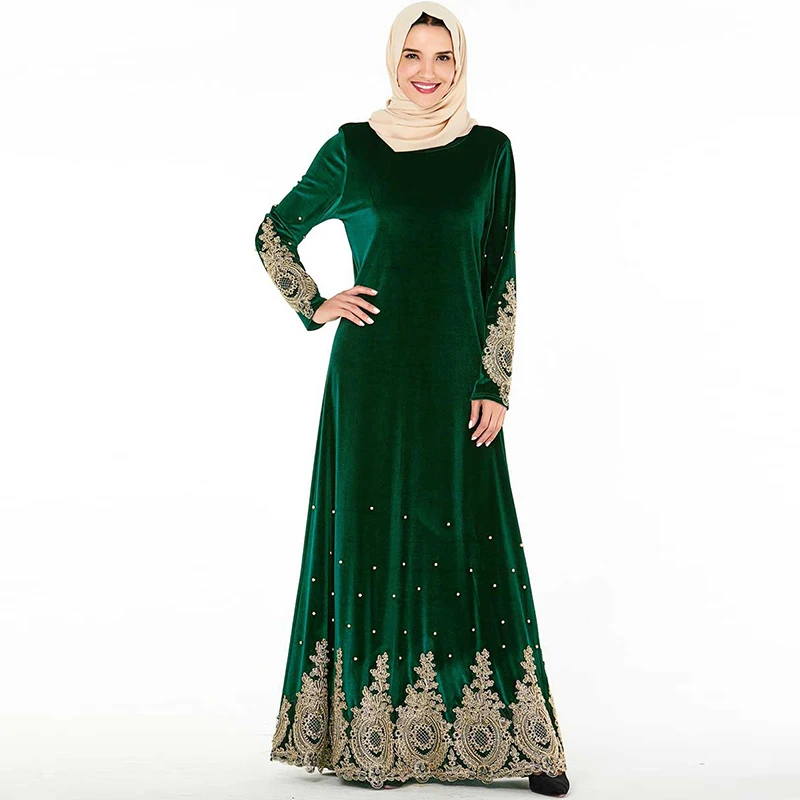 Plus Size Lace Velvet Abaya Dubai Turkish Hijab Muslim Dress Islamic Clothing Lladies Abayas Caftan Kaftan Dresses Robe Kleding