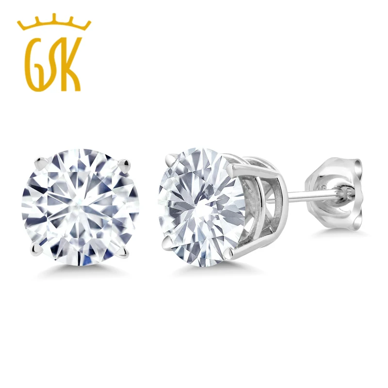 GemStoneKing 925 стерлингового серебра серьги вечная классика круглый создан Муассанит
