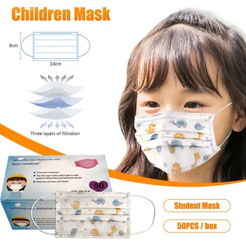 

9 Styles Kids Children's Face Mask 50 PCS Disposable 3ply Ear Loop Windproof Foggy Haze Pollution Dust Proof Mouth Mask Maschere