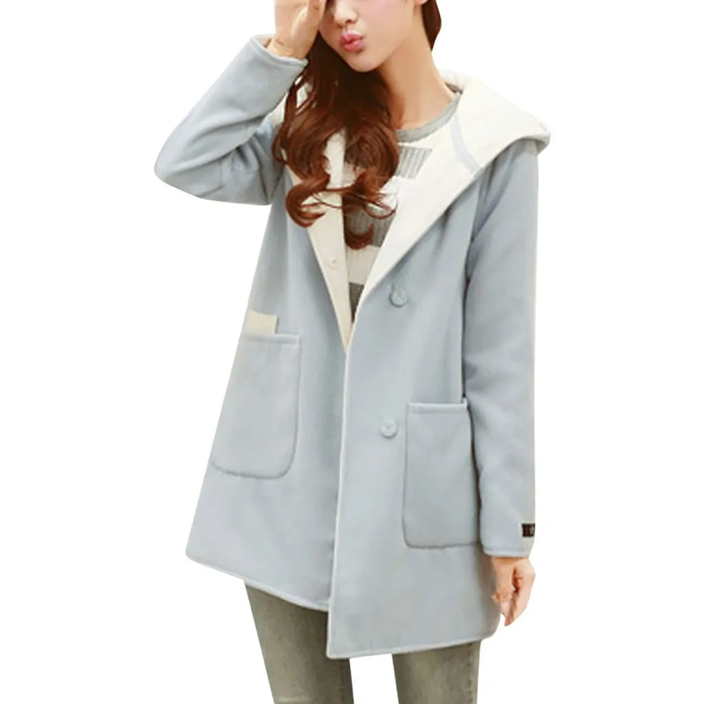 Одежда для девочек, Женская Повседневная куртка средней длины с капюшоном, зимнее шерстяное плотное пальто, Осень-зима, сохраняющая тепло, плюс размер#9