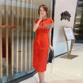 

A undertakes tassel dress female 2020 early autumn the new women's long cloak falbala cultivate morality dress