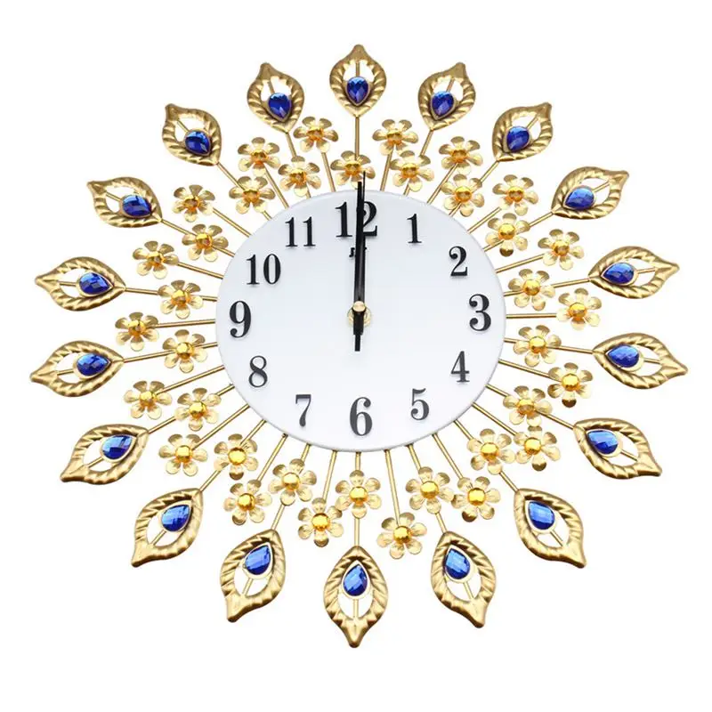

Hot Sale Luxury Artificial Crystal Diamond Large Wall Clock Metal Living Room Wall Clock Home Art Decoration (#1 Gold)