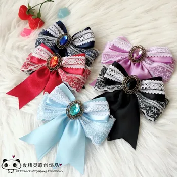 

Soft Sister Japanese Style Sweet Lolita Handmade Kawaii Bow Lace Trim Hairpin Headwear Cosplay Women Hair Accessories Side Clip