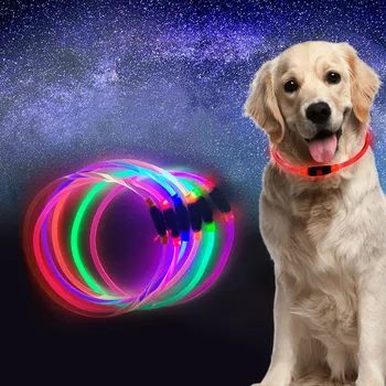 

Pet collar for dog Pet PU LED Light Up Collar Adjustable Safety Dog Silicone Neck Strap For Night Walking 2020