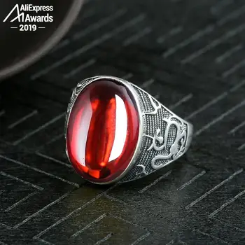 

13*18mm 6.18 Sale S925 Sterling Silver Australia Ruby Rings good taste Rings handicraft Gemstone Retro Chalcedony