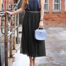 Женская модная Милая длинная юбка в пол из тюля, Женская Однотонная юбка с высокой талией, повседневная сетчатая юбка, spodnica tiul# G2