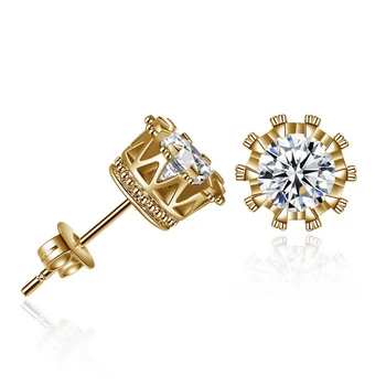 

Fashion Jewelry Crown Women Classic Shining Zircon Small Stud Earrings Gold Color Ears Stud For Men Crystal Earrings