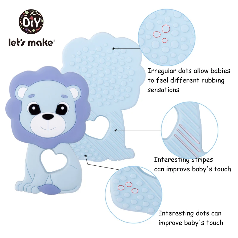 Newest Silicone Teether Lion 5pcs Cartoon Animals Lion Teether For Teeth DIY Teething Necklace Food Grade Tiny Rod Let's Make