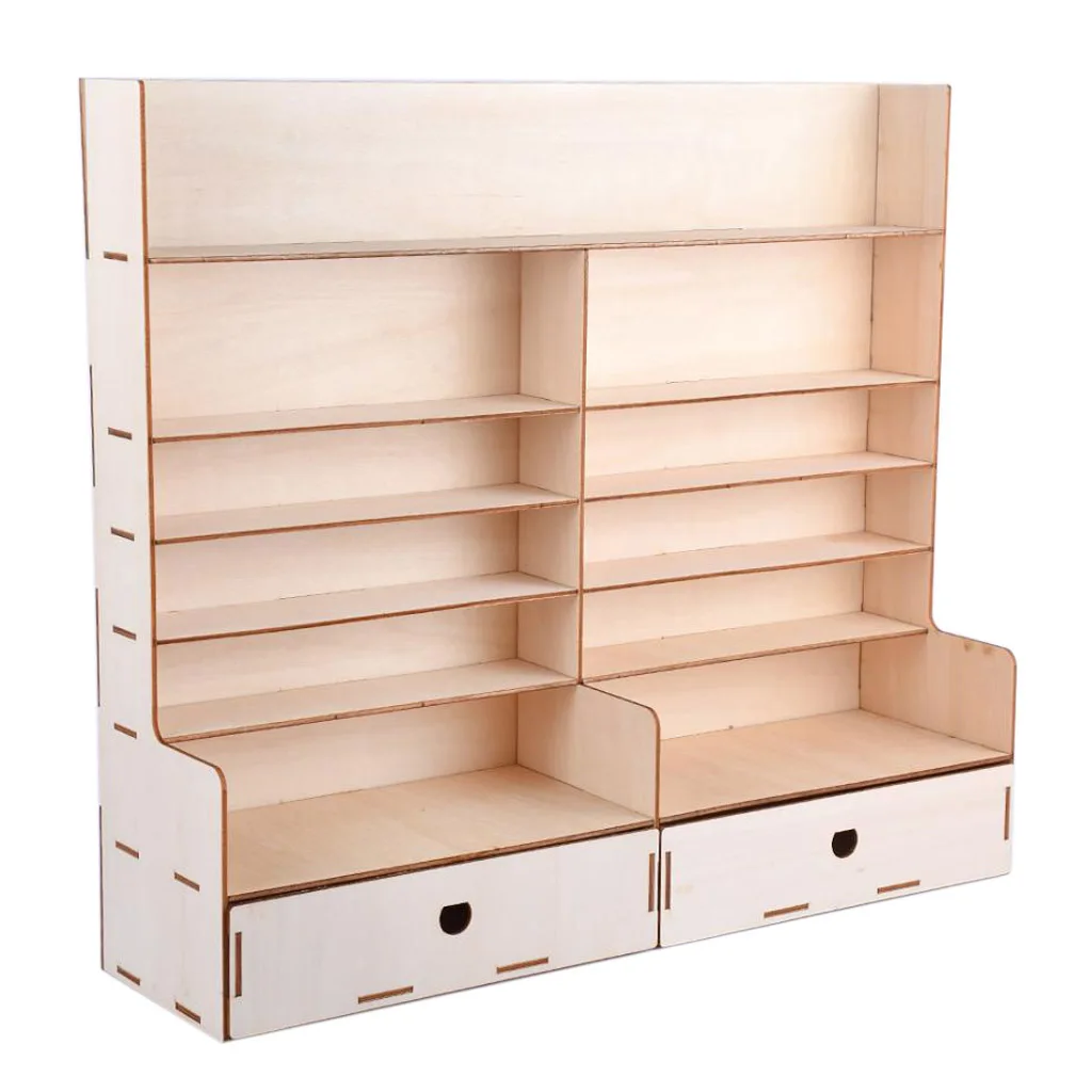 Table Rack Wooden Paint Bottles Display Rack Organizer Holder - 6 Tier with 2 Cabinets